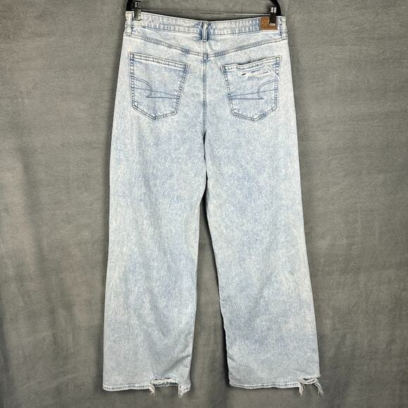 American Eagle Jeans Womens 12 XLong Blue Super High Rise Baggy Wide Leg Stretch - Picture 6 of 14